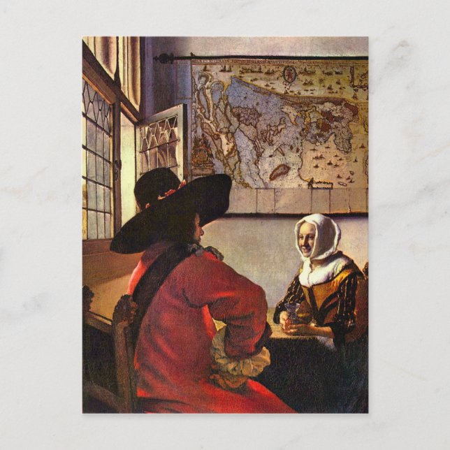 Carte Postale Soldat et jeune fille souriant de Johannes Vermeer (Devant)