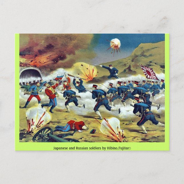 Carte Postale Soldats japonais et russes par Hibino, Fujitarō (Devant)
