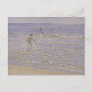 Carte Postale Soleil à Skagen : Garçons Baignade, 1892