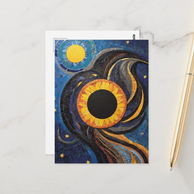 Carte Postale Soleil céleste et étoiles dans le ciel nocturne Mo (Devant/Arrière en situation)