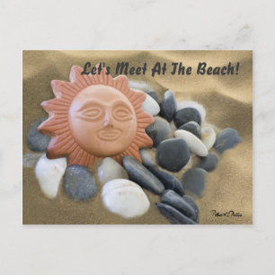 Carte Postale Soleil en terre cuite avec des rochers et du sable
