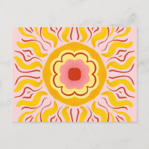 Carte Postale Soleil fleuri - jaune & rose pastel