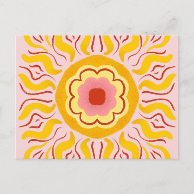 Carte Postale Soleil fleuri - jaune & rose pastel (Devant)