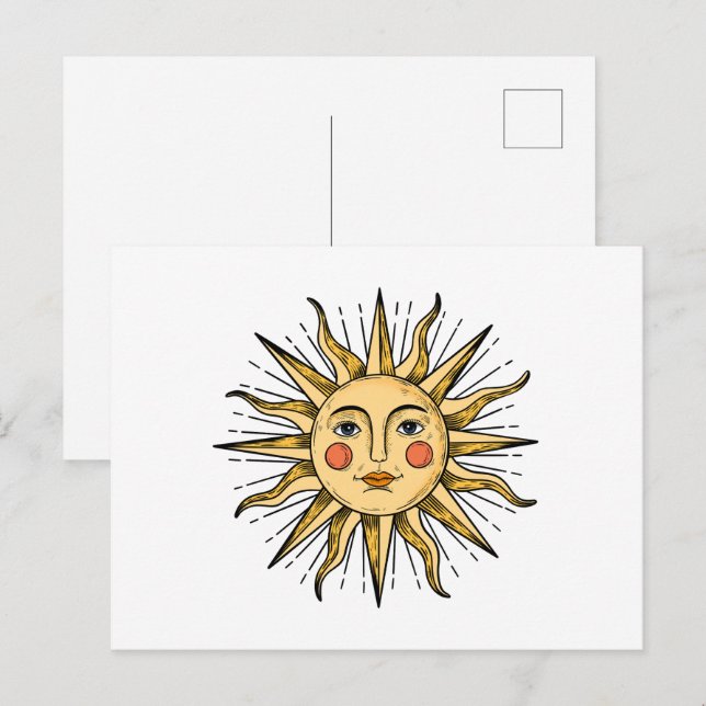 Carte Postale Soleil jaune avec un visage (Devant / Derrière)