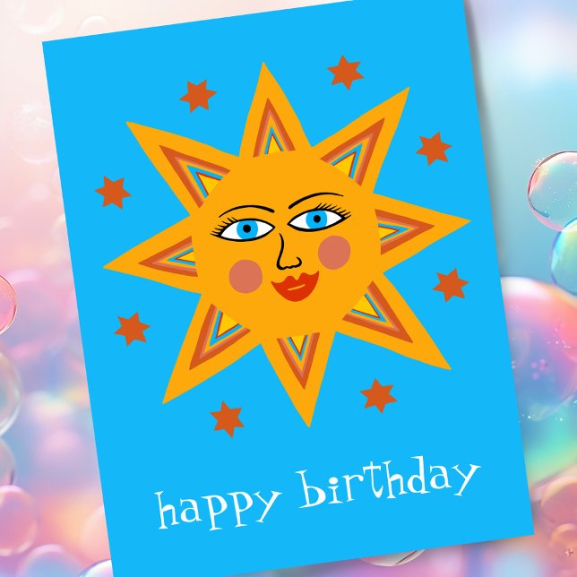 Carte Postale Soleil joyeux JOYEUX ANNIVERSAIRE SUR MESURE   (Cheerful Boho Sun HAPPY BIRTHDAY CUSTOM Postcard - add your own text to customize
)