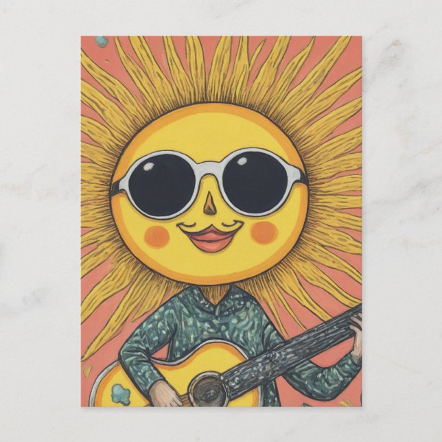 Carte Postale Soleil lunaire Jouer Guitare (Devant)