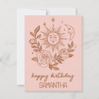 Soleil Lune & Roses Boho Magique ANNIVERSAIRE NOM 