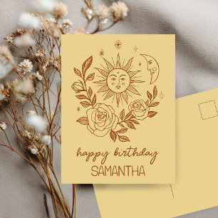 Carte Postale Soleil Lune & Roses Boho Magique ANNIVERSAIRE NOM 
