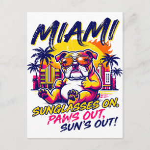 Carte Postale Soleil Miami Floride Bulldog Rétro Vibes de Plage