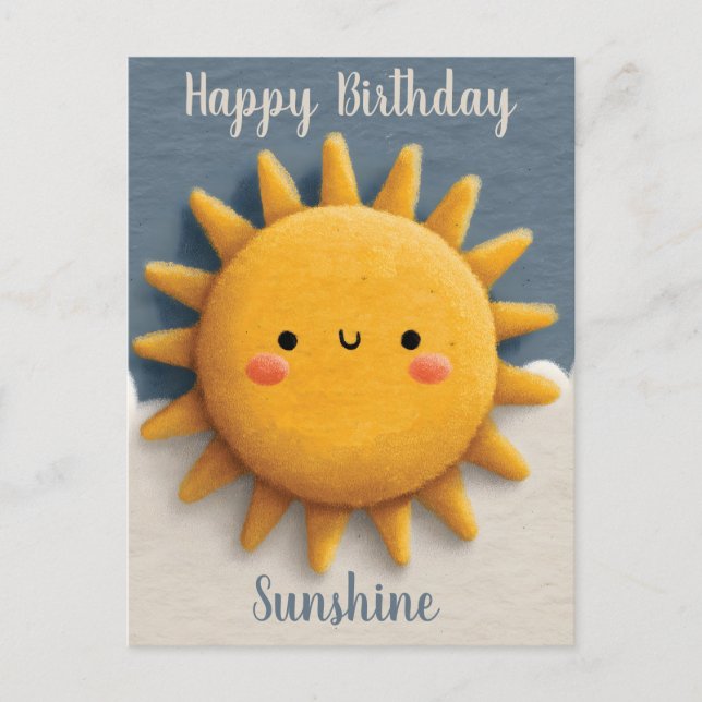 Carte Postale Soleil mignon texturé avec un visage souriant et t (Devant)
