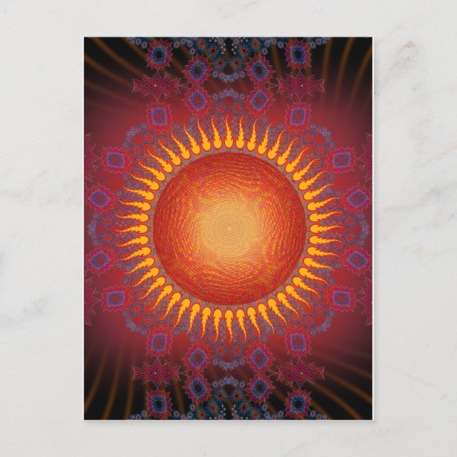 Carte Postale Soleil psychédélique : Conception Fractale Spirale (Devant)