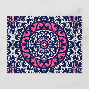 Carte Postale Soleil Sud-Ouest Mandala, Fuchsia, Navy & White
