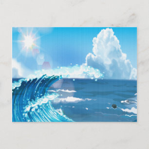 Carte Postale Soleil sur Ocean Wave avec ciel bleu nuageux