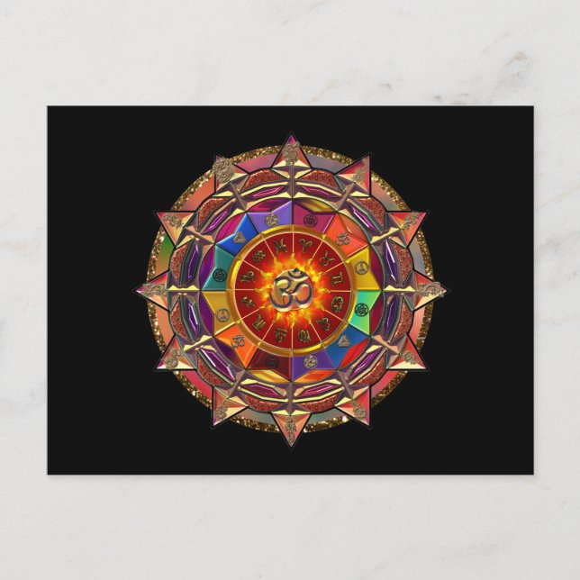Carte Postale Soleil Symbolique Or Mandala (Devant)