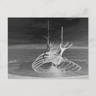 Carte Postale Soleil Voyager Sculpture, Islande, Reverse B/W