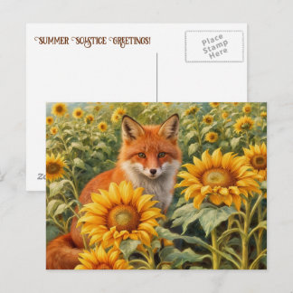 Carte Postale Solstice d'été Renard roux et Tournesols