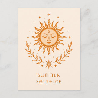 Carte Postale Solstice d'été Visage céleste du soleil Art botani