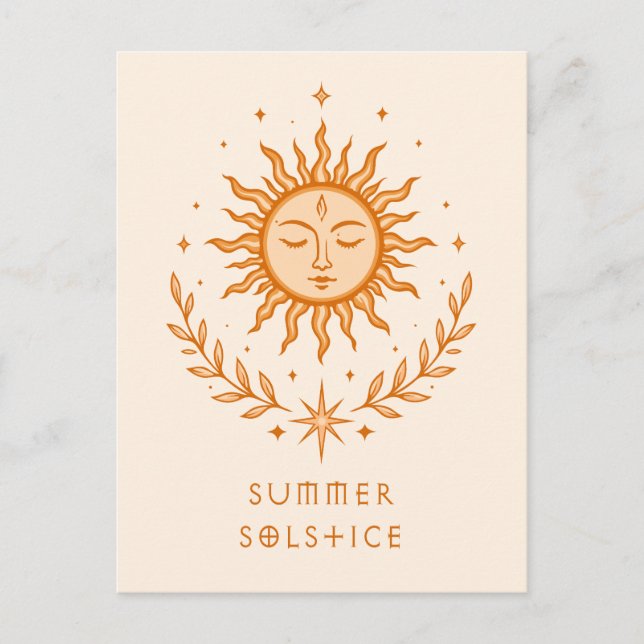 Carte Postale Solstice d'été Visage céleste du soleil Art botani (Devant)