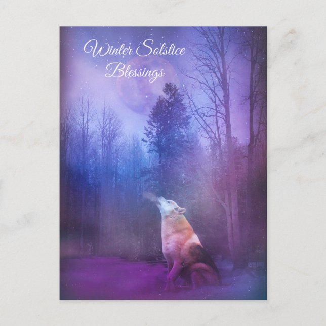 Carte Postale Solstice d'hiver Bénédiction Wolf et neige (Devant)