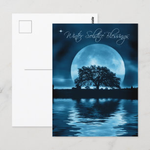 Carte Postale Solstice d'hiver Yule chêne arbre et Pleine lune