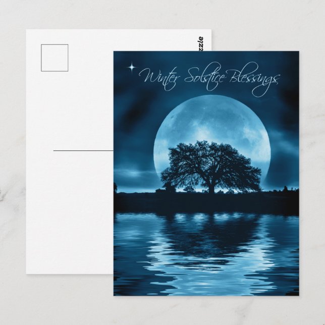 Carte Postale Solstice d'hiver Yule Chêne et pleine lune (Devant / Derrière)