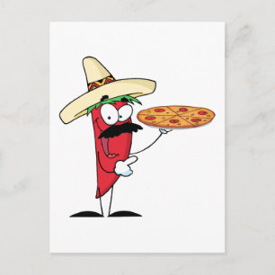 Carte Postale Sombrero Chile Pepper Holding Pizza