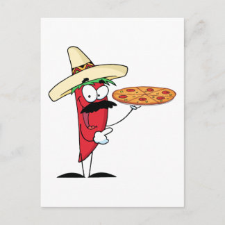 Carte Postale Sombrero Chile Pepper Holding Pizza