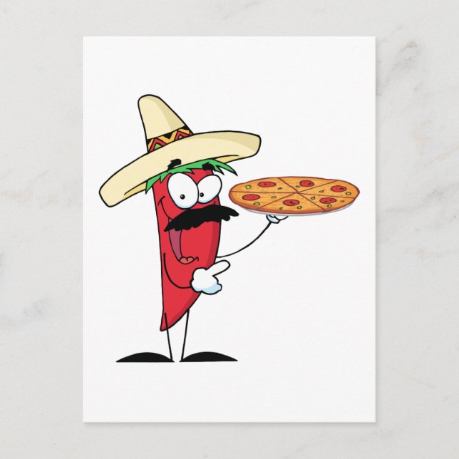 Carte Postale Sombrero Chile Pepper Holding Pizza (Devant)