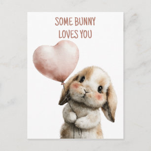Carte Postale Some Bunny Loves You avec ballon en forme de cœur