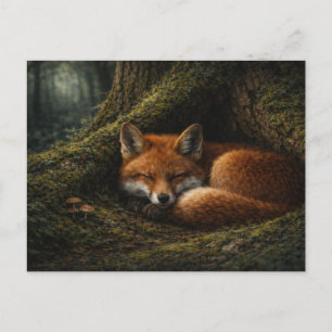 Carte Postale Sommeil profond de la forêt   Art du renard rouge 