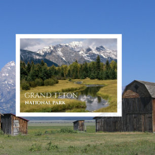 Carte Postale Sommets de montagnes, prairie, ruisseau Grand Teto