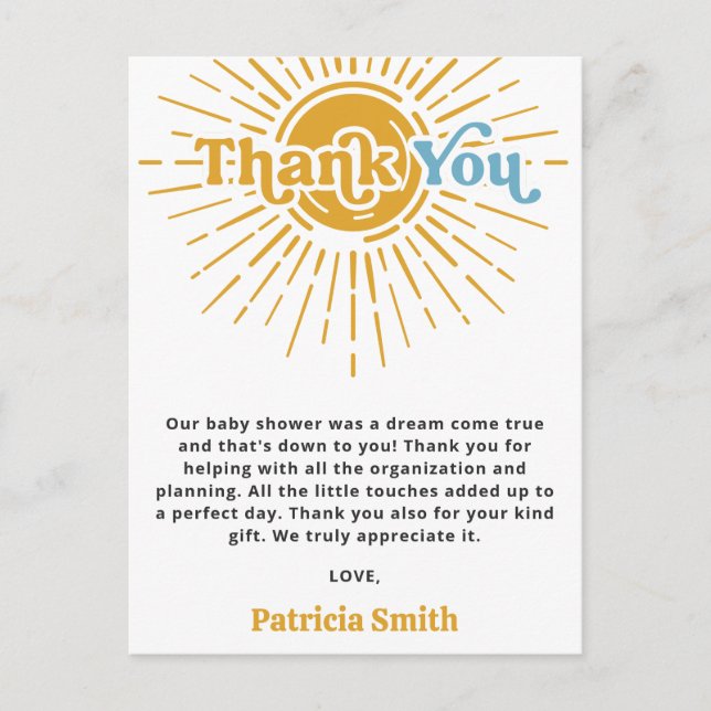 Carte Postale Son Boho Boy Baby shower Merci (Devant)