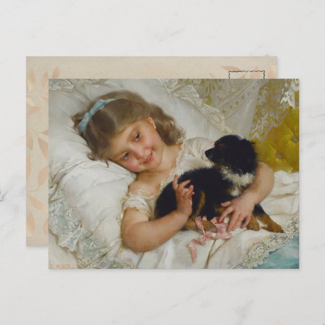 Carte Postale Son meilleur ami, petite fille avec un chien, Vint (Devant / Derrière)