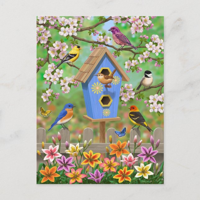 Carte Postale Songbirds Lily Garden Birdhouse (Devant)
