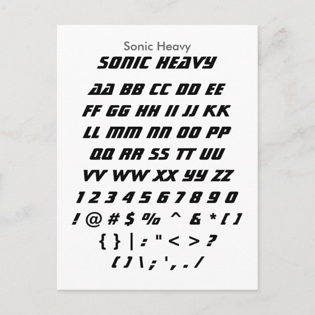 Carte Postale Sonic Heavy - Zazzle Font Sampler Sheet (Devant)