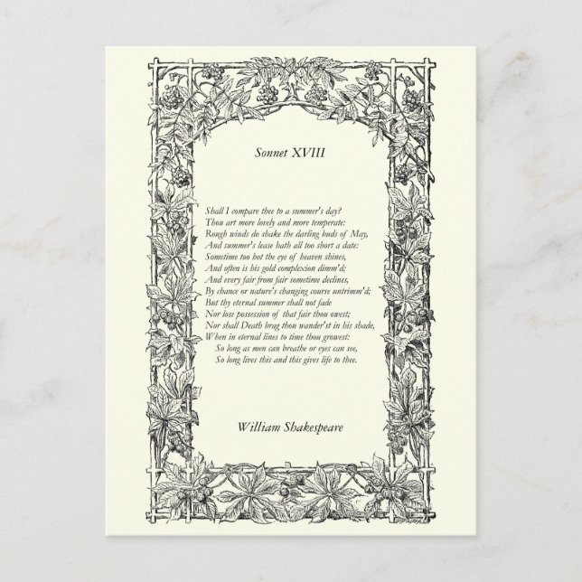 Carte Postale Sonnet # 18 de Shakespeare (Devant)