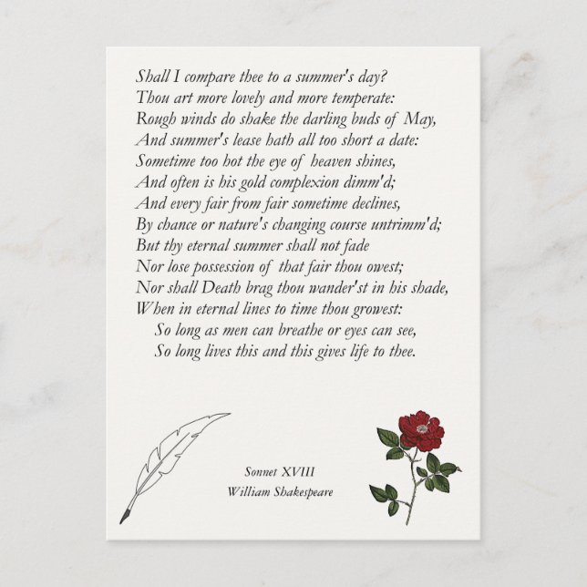 Carte Postale Sonnet # 18 par William Shakespeare (Devant)