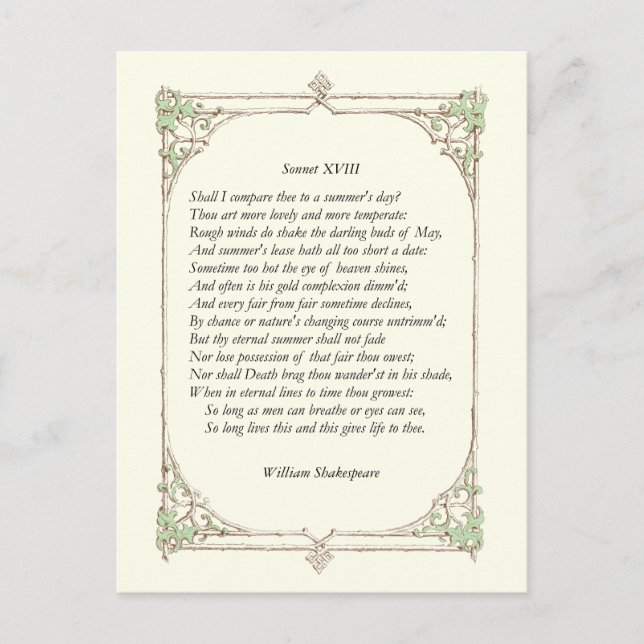Carte Postale Sonnet # 18 par William Shakespeare (Devant)
