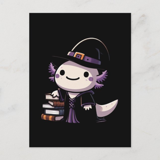 Carte Postale Sorcier Axolotl - Halloween Mignon (Devant)