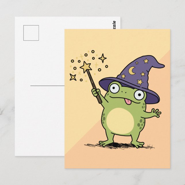 Carte Postale Sorcier Grenouille Lançant des Sorts (Devant / Derrière)