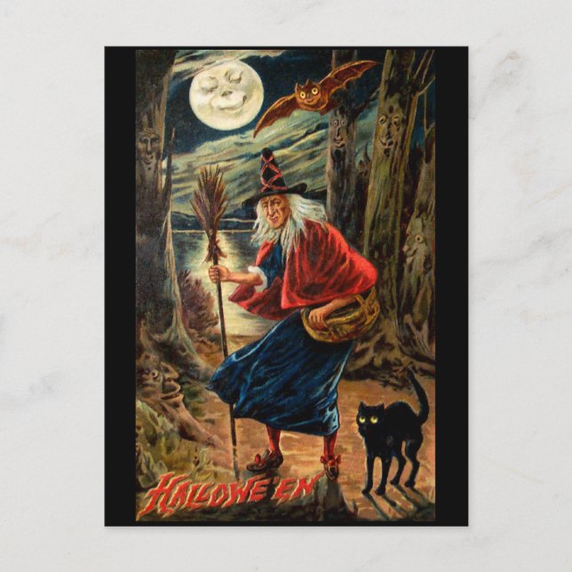Carte Postale Sorcière à la nuit d'Halloween (Devant)