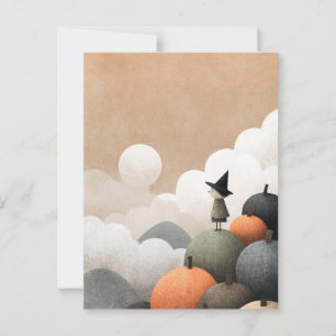 Carte Postale Sorcière Art Éffrayant Cute Minimaliste Halloween
