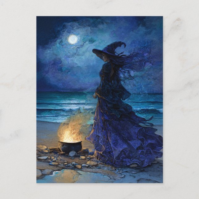Carte Postale Sorcière au bord de la mer Lune (Devant)