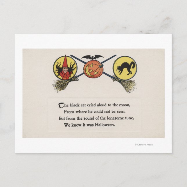 Carte Postale Sorcière avec chambre, Chat, Lune (Devant)