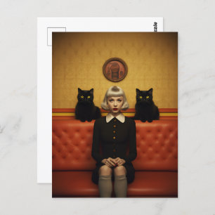 Carte Postale Sorcière avec chats noirs