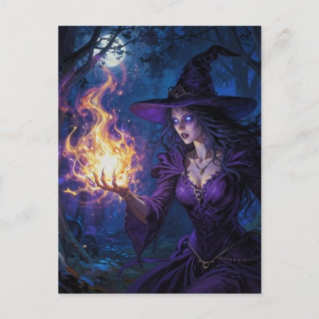 Carte Postale Sorcière avec magick de feu (Devant)
