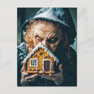 Carte Postale Sorcière avec pain d'épices Maison dans Fairy Tale