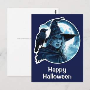 Carte Postale Sorcière avec un Corbeau - Amusement de fan d'Hall