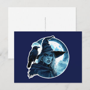 Carte Postale Sorcière avec un corbeau - Halloween Fun 2
