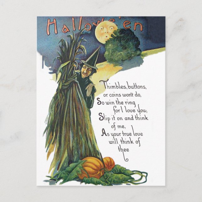 Carte Postale Sorcière cachée avec un poème d'Halloween (Devant)